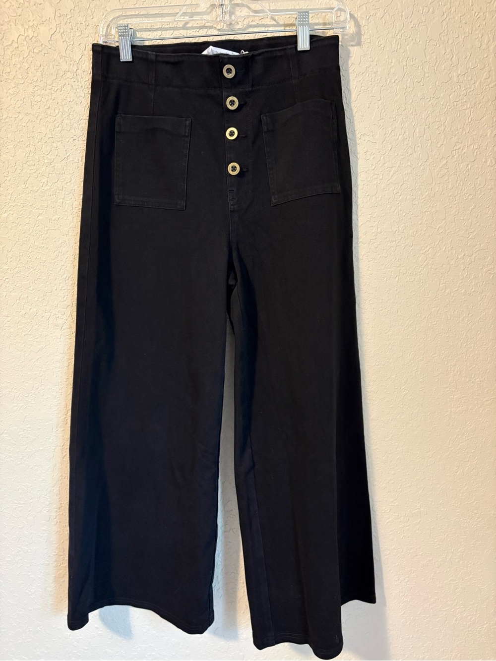HALARA Black Wide Leg Flare Jeans with Front Patch Pockets